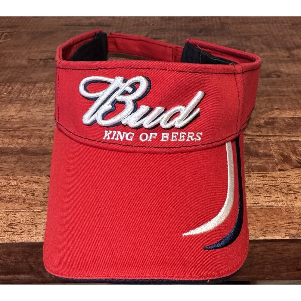 VTG Budweiser Bud King of Beers Bio Domes Mens One Size Red Adjustable Visor Hat